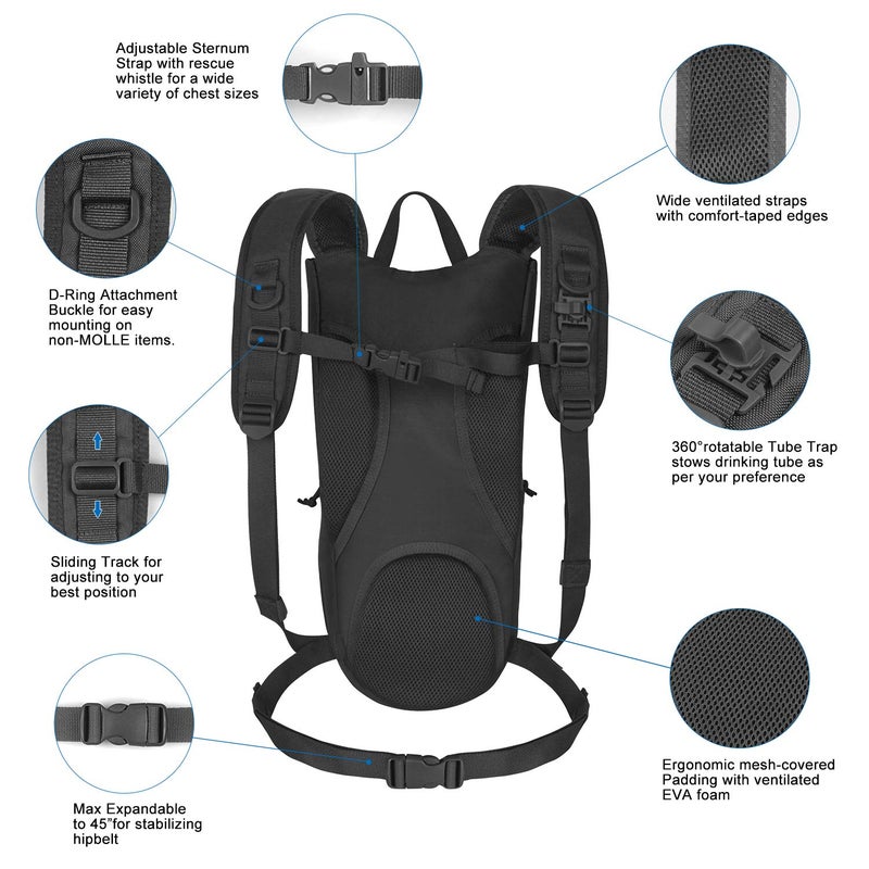 Unigear Tactical Hydration Packs Backpack 1050D with 2.5L Water Bladder, Thermal Insulation Pack Keeps Liquid Cool up to 4 Hours for Hiking, Cycling, Hunting and Climbing (Black) - Image 3